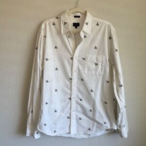 J.Crew Mens Slim Oxford Shirt White Embroidered Mallard Ducks Large Office